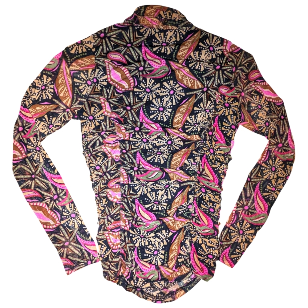 Jane + Delancey MESH Top Bright Floral Print Fitted Sheer Layer Summer PINK